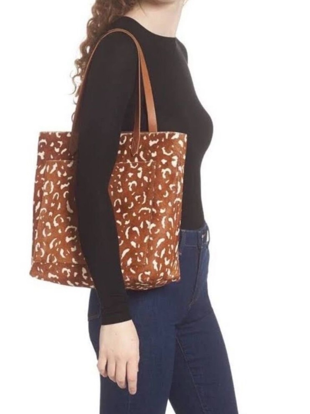 Madewell The Medium Transport Tote: Printed Calf Hair Edition in Pecan